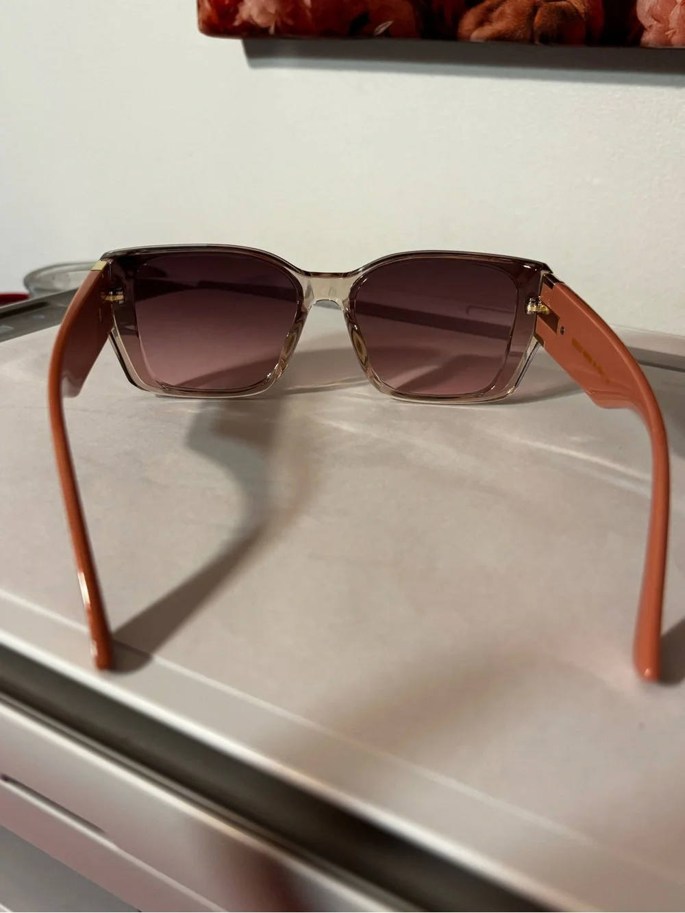 Woman’s Fashion peachy,pink Logo Accent Sunglasses